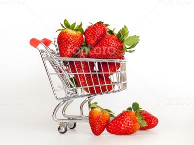 Large ripe strawberry in the cart for shopping