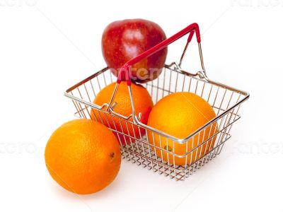 Bright large oranges in a basket for shopping