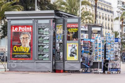 Nice, France. A newsstand on the city street
