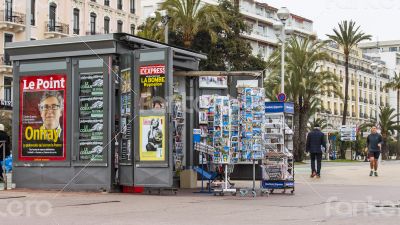 Nice, France. A newsstand on the city street