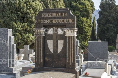 Nice, France. Gravestone monuments on a city cemetery