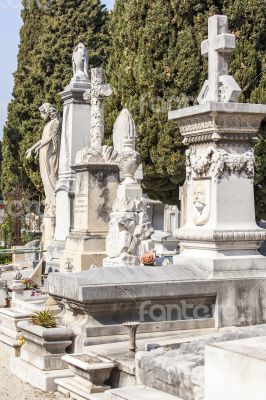 Nice, France. Gravestone monuments on a city cemetery