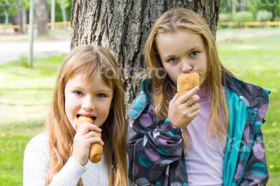 Cute two eating girls