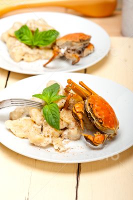 Italian gnocchi with seafood sauce with crab and basil Italian gnocchi with seafood sauce with crab and basil