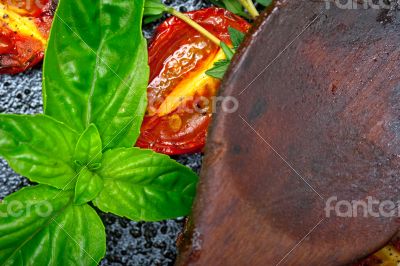 baked cherry tomatoes with basil and thyme