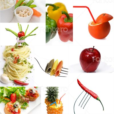 Organic Vegetarian Vegan food collage  bright mood