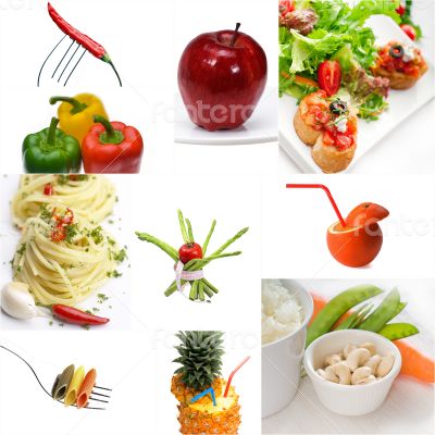 Organic Vegetarian Vegan food collage  bright mood