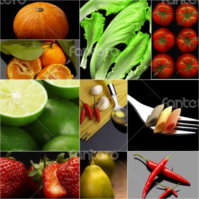 Organic Vegetarian Vegan food collage  dark 