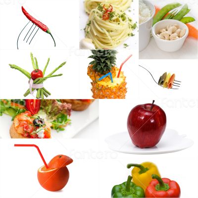 Organic Vegetarian Vegan food collage  bright mood