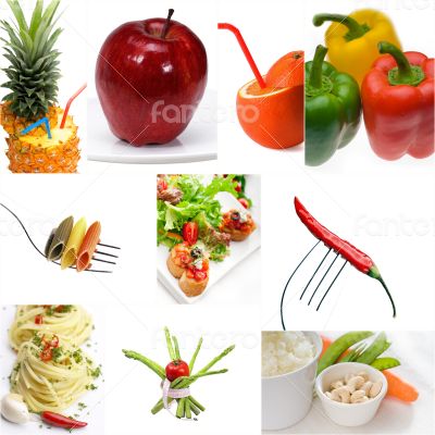 Organic Vegetarian Vegan food collage  bright mood