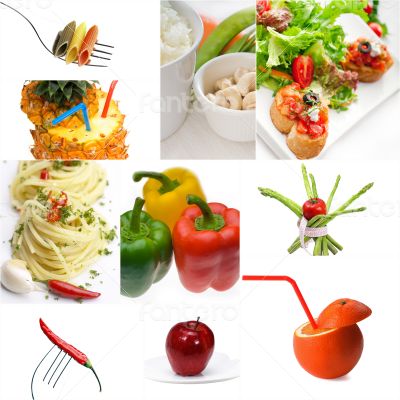 Organic Vegetarian Vegan food collage  bright mood