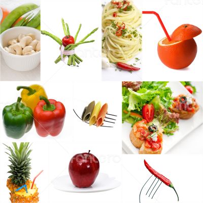 Organic Vegetarian Vegan food collage  bright mood