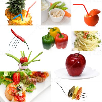 Organic Vegetarian Vegan food collage  bright mood