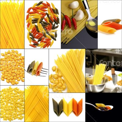 various type of Italian pasta collage