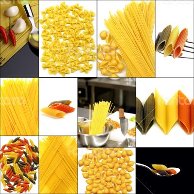 various type of Italian pasta collage