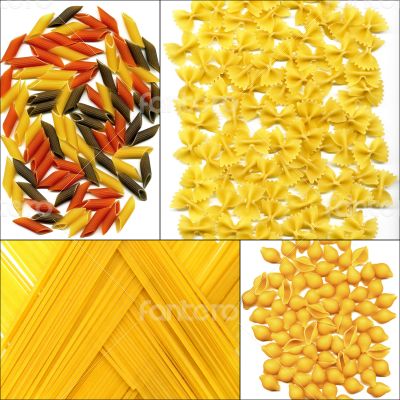 various type of Italian pasta collage