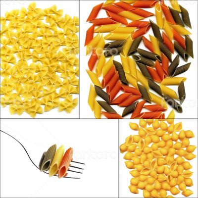 various type of Italian pasta collage