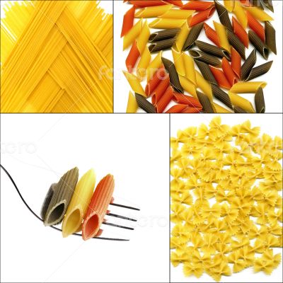 various type of Italian pasta collage