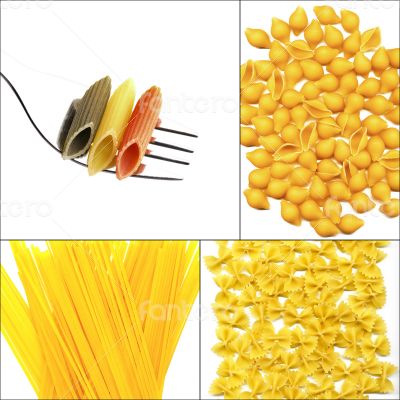 various type of Italian pasta collage