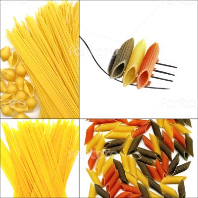 various type of Italian pasta collage