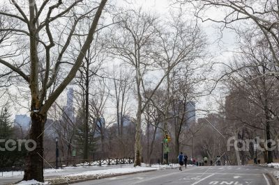 Exercise in Central Park in winter
