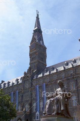 Tower of Georgetown University with the statue of John Carroll