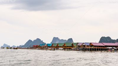 Pier and floating restaurant at Koh Panyee island