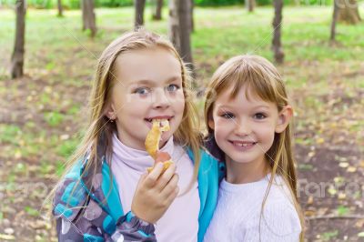 Cute two eating girls