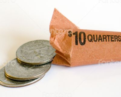 Ten Dollar Roll of American Quarters Open at End