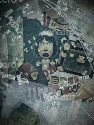 Travel Themed Collage Artwork with Surprised Woman