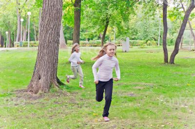 Cute two running girls