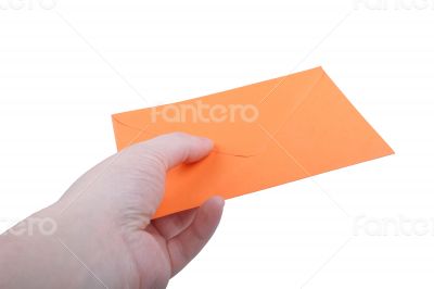 Hand with orange envelope