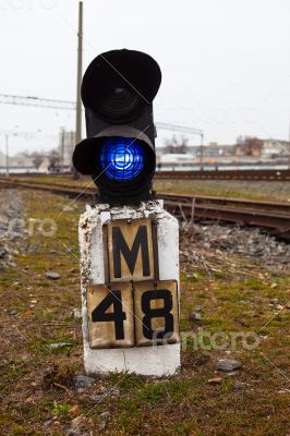 Railway semaphore shows blue signal