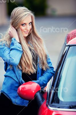 Young girl and her car Young girl and her car