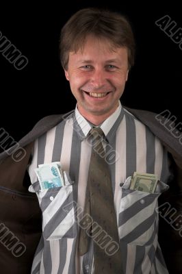 happy businessman on black