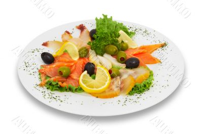 sliced fish, assorted. isloated.