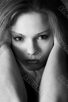 slightly sad glance. black and white version.