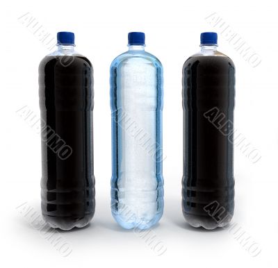 Bottles with water and cola