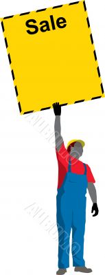 Construction Worker holding Poster