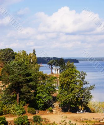 Landscape with a portico on wild island