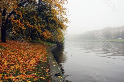 Mellow autumn on coast of Neva