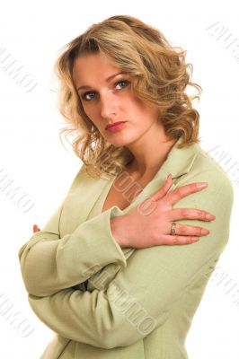 young girl on white