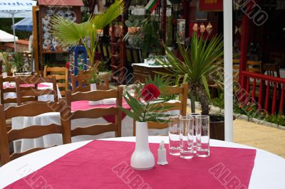 Rose on a cafe table