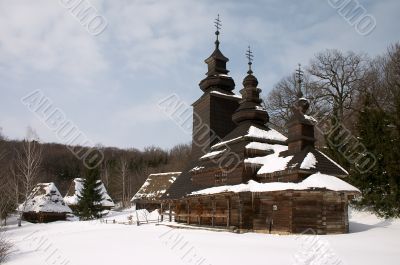 Old wooden church in winter scenic