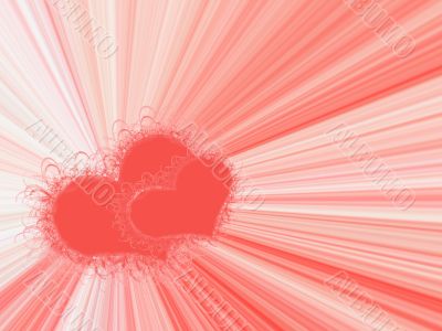 two red hearts on color background