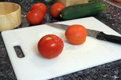 Chopping vegetables for a salad