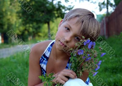 The girl with flowers