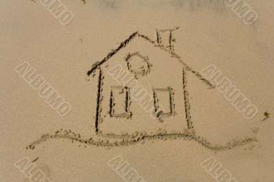 Drawing of the building on sea sand