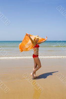 beach, girl, ocean, sea, sand, sun, jump