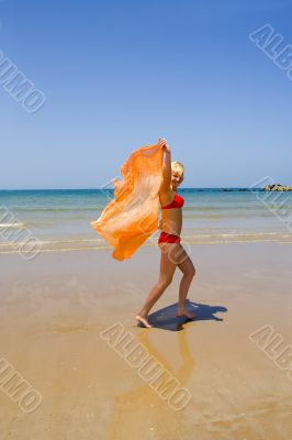 beach, girl, ocean, sea, sand, sun, jump